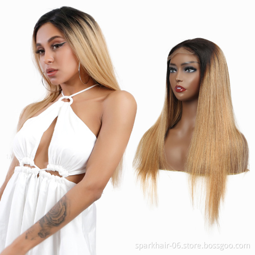 Ombre 4x4 Lace Closure Wig Straight Human Hair Pre-Plucked 1B/27 Lace Closure Wig For Women Lace Closure Straight Hair Wigs